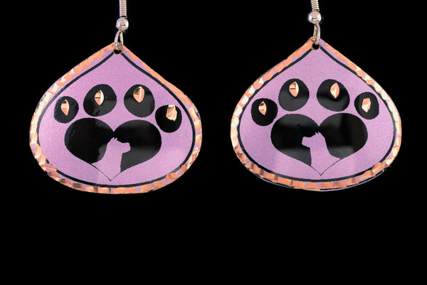 copper dog paw print earrings